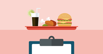 Illustration of chicken burger drink and clipboard