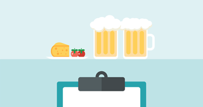 Illustration of snacks beers and clipboard