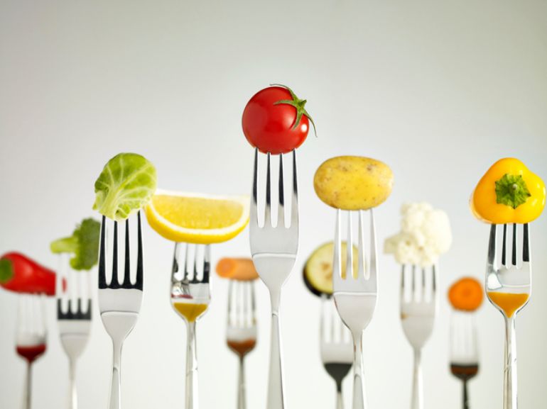 Individual veggies on individual forks