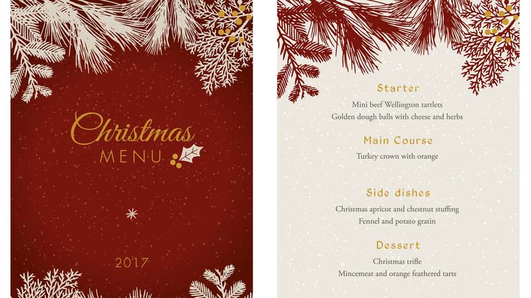 Christmas menu for a restaurant