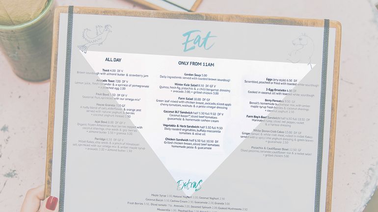 A restaurant menu design example with an image of the Golden Triangle.