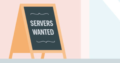 Illustration of servers wanted sandwich board