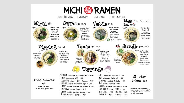 A menu with pictures of ramen