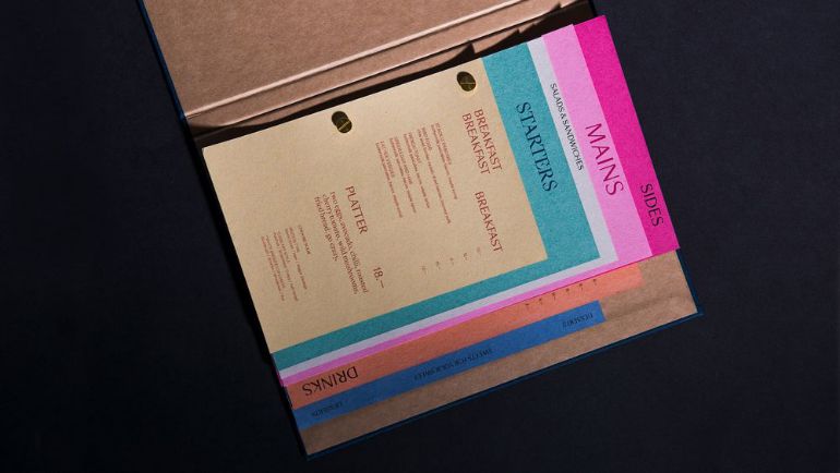A menu that looks like notes inside a vintage binder