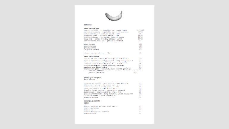A menu that looks like it was created on a typewriter