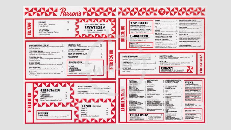 A busy menu with red borders.