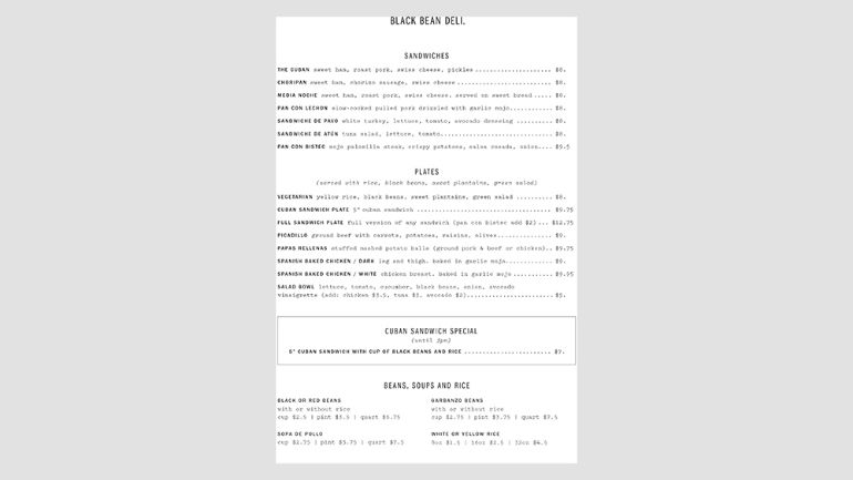 A simple black and white menu
