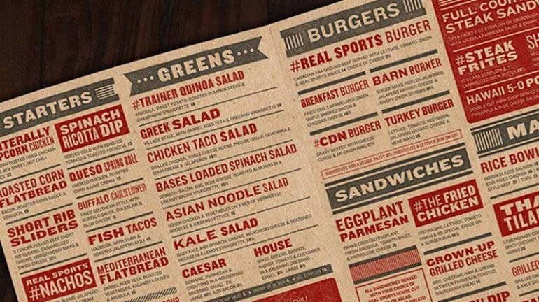 A menu with bold typography choices