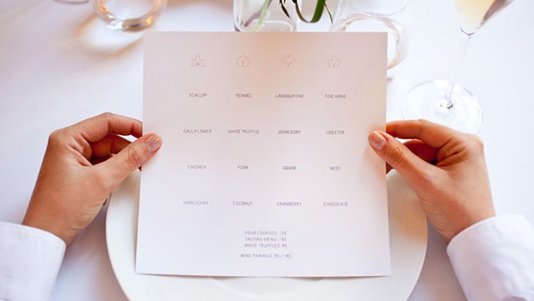 A very simple menu with just the dish title