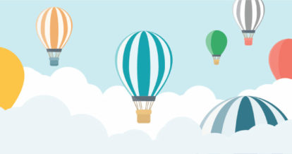 Illustration of hot air balloons above the clouds