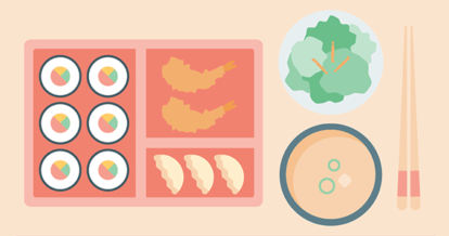 A graphic illustration of a bento box