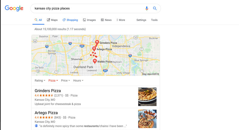 Screenshot of google search