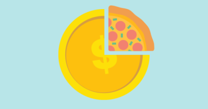 Illustration of a coin with a quarter of it being a slice of pizza