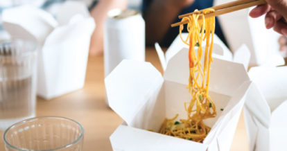 Noodles in a take away box