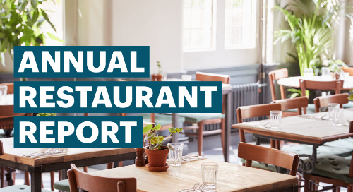 Image of text in the foreground saying Annual Restaurant Report and the interior of a restaurant in the background