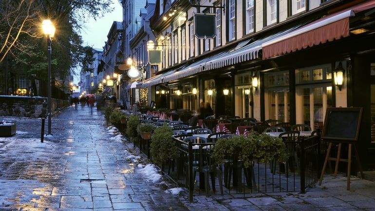 Bistro patio at night