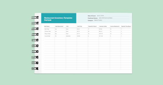 Preview of the restaurant inventory template