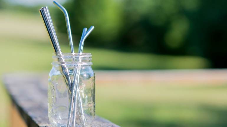 Mason jar filled with metal straws