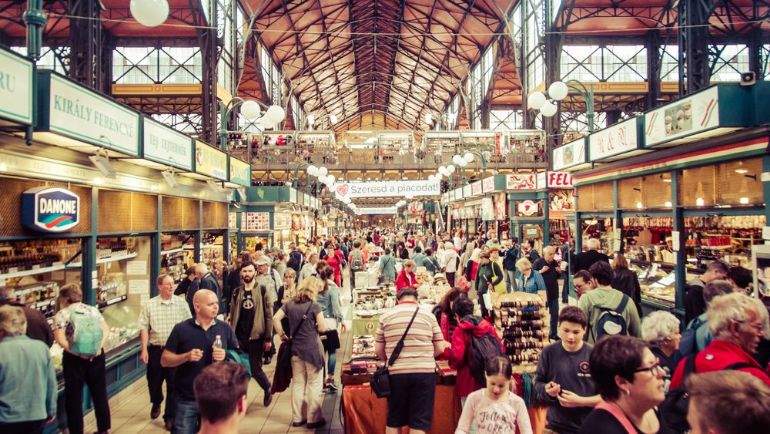 Food hall and market with large crowds