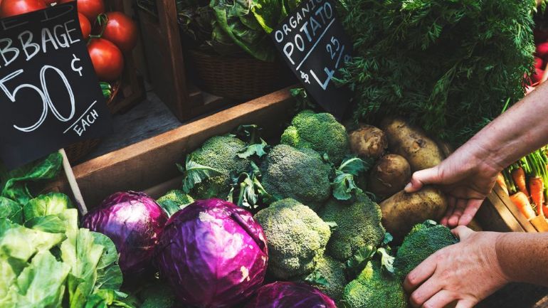 Colourful produce at a farmer's market stand