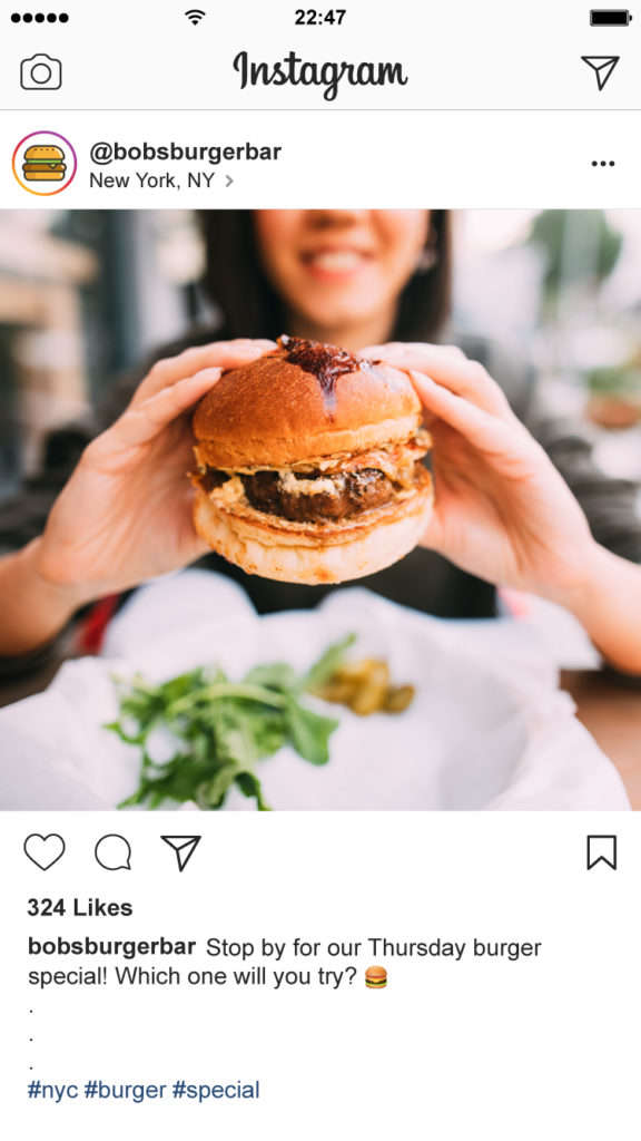 Instagram post with a caption and a few hashtags