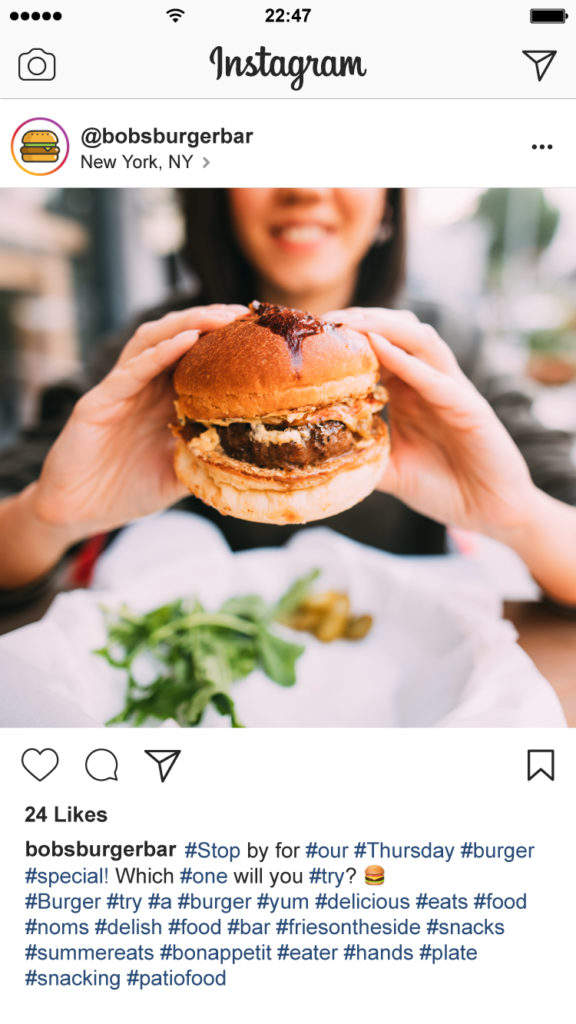 Instagram post with many hashtags