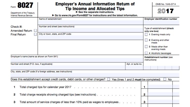 8027 employers annual information return of tip income and allocated tips form