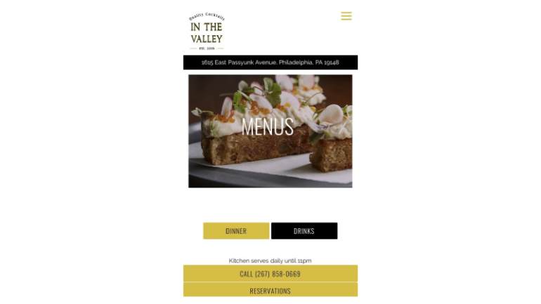 Mobile version of restaurant webpage