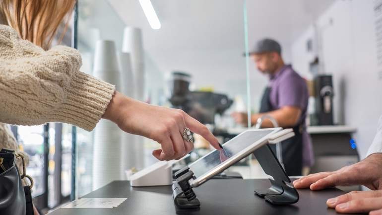 customer ordering on self-serve tablet kiosk