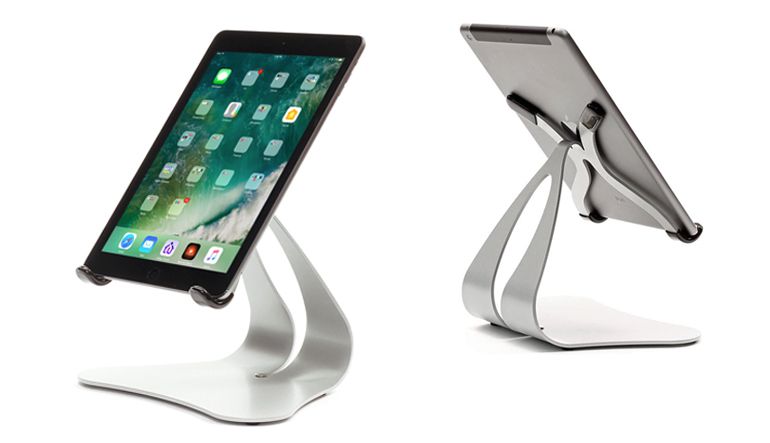molded metal frame supporting iPad above a surface
