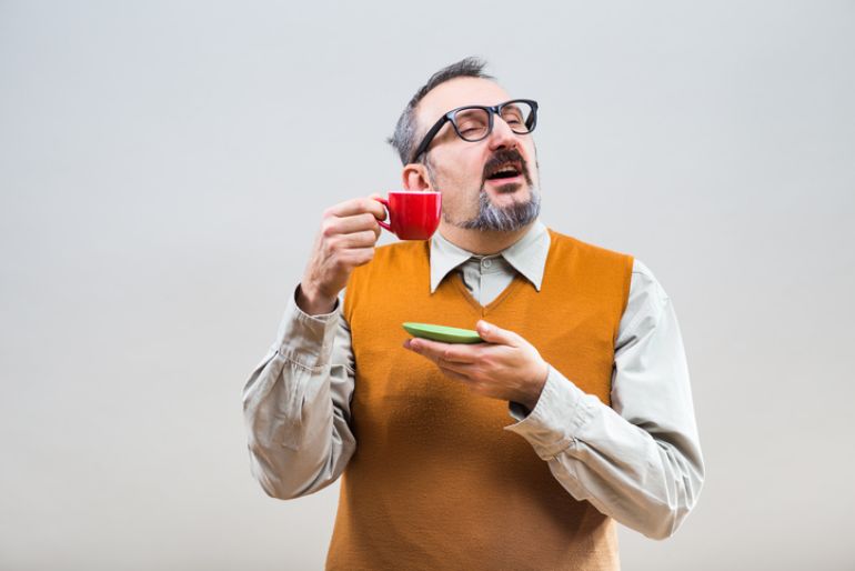 comedic photograph of a coffee connoisseur