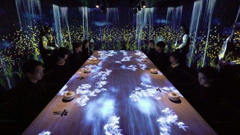 light projections on a dining table