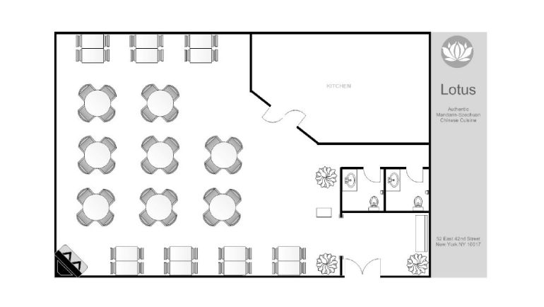 Lotus restaurant dining room floor plan.
