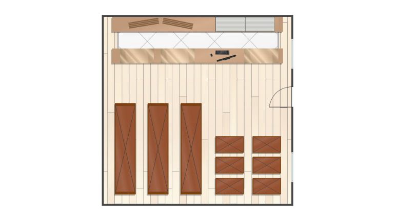 Restaurant floor plan for a venue with a retail space.