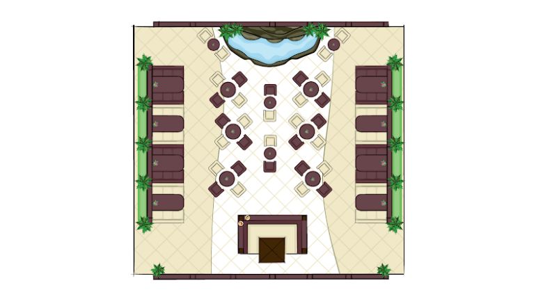 Outdoor dining floor plan layout.