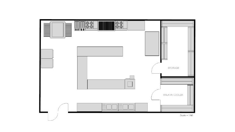 A restaurant kitchen floor plan.