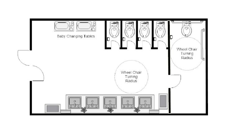 A restroom floor plan design for a restaurant.