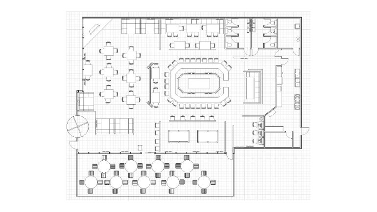 Floor plan for a restaurant dining room and bar by devianART.