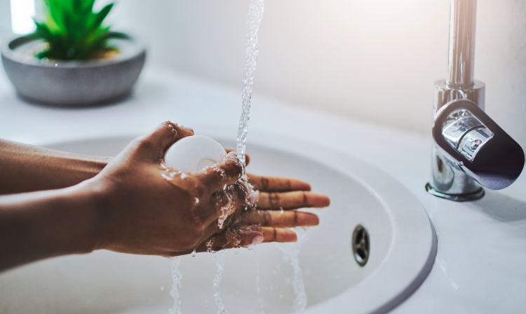 hand washing with soap