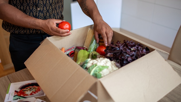 customer unpacking produce an meal ingredients