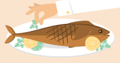 illustration of grilled fish being plated