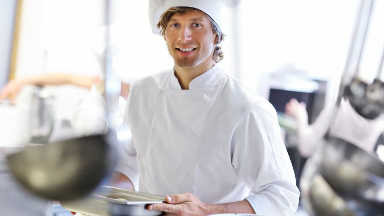 chef with a catering pan