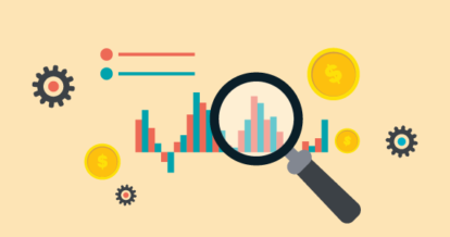 illustration of magnifying glass looking at market research