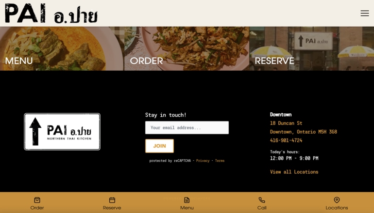 Pai restaurant website