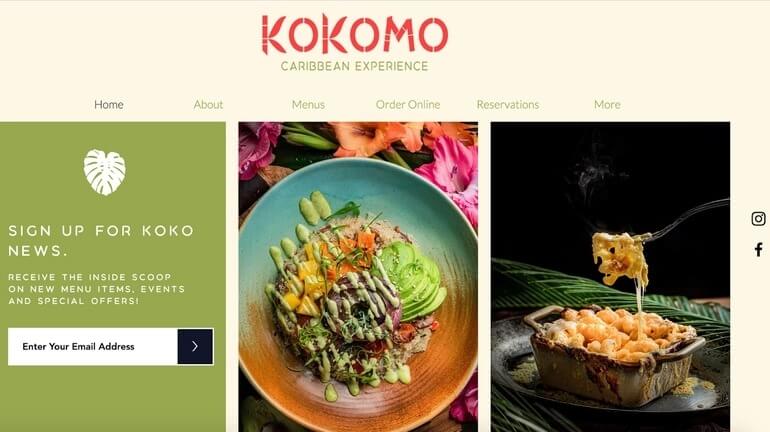 Kokomo restaurant website