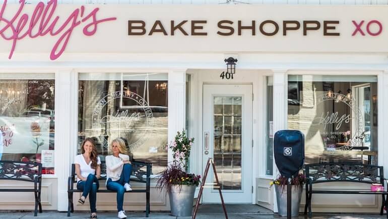 Kelly Childs and Erinn Weatherbie outside of Kelly's Bake Shoppe in Burlington, Ontario, Canada.
