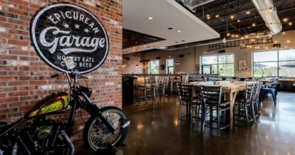 An interior shot of the dining room at the Pennsylvania restaurant, Epicurean Garage.