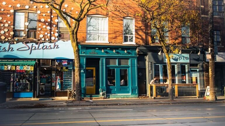 Exterior of La Bartola restaurant in Toronto.