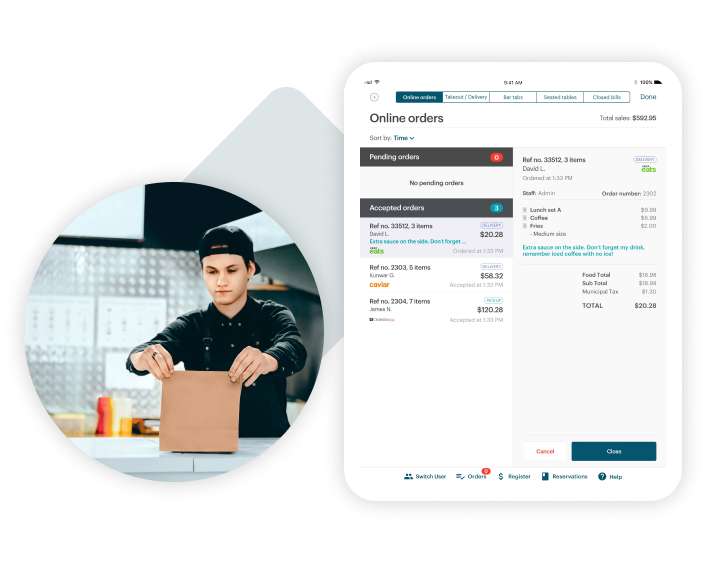 iPad POS with restaurant employee packing orders