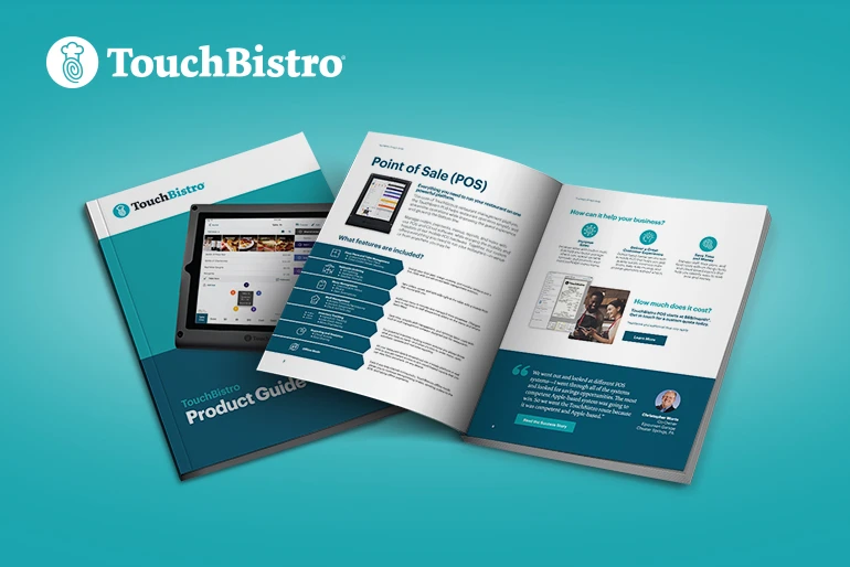 Cover and open page view of the TouchBistro Product Guide.